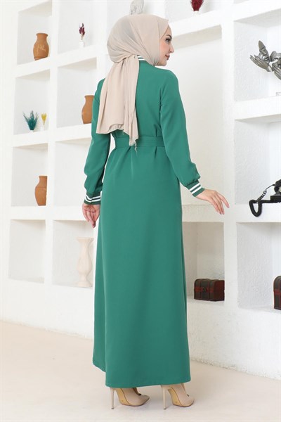 Gizli Düğmeli Ribanalı Ferace Zümrüt 19214