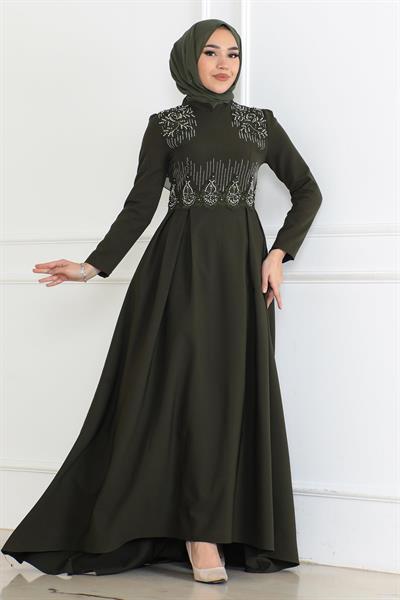 İnci Detaylı Elbise Haki 6121