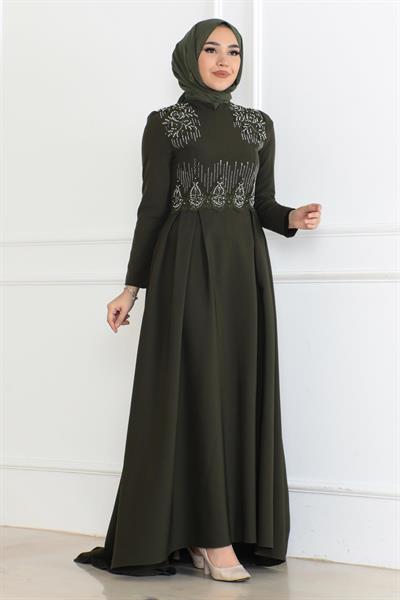 İnci Detaylı Elbise Haki 6121