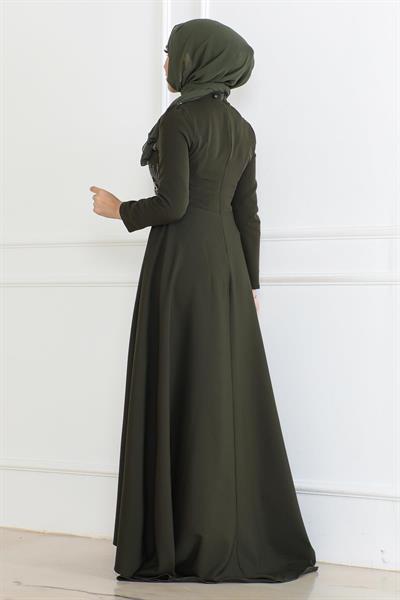 İnci Detaylı Elbise Haki 6121