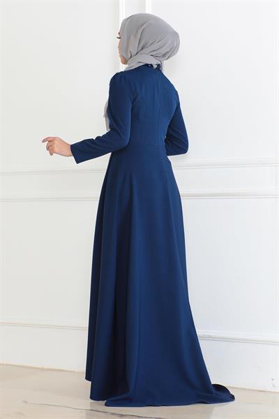 İnci Detaylı Elbise İndigo 6121