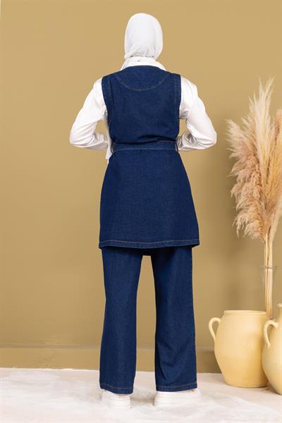 İnci Detaylı İkili Kot Takım Koyu Mavi 19245