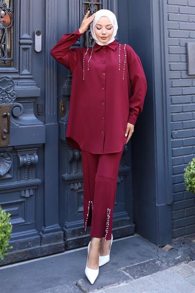 İnci Detaylı Takım Bordo 19259