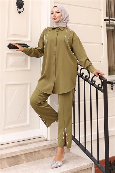 İnci Detaylı Takım Haki 19259