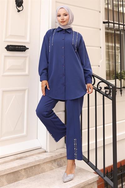 İnci Detaylı Takım İndigo 19259
