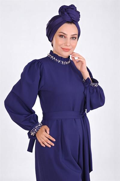 İnci Detaylı Tulum Elbise İndigo MSW19152-2