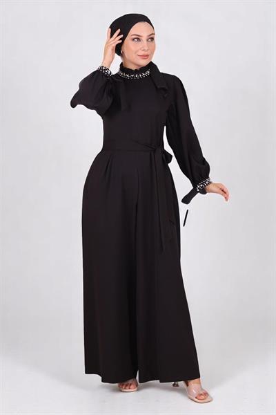 İnci Detaylı Tulum Elbise Siyah MSW19152-1