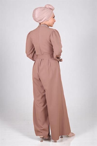 İnci Detaylı Tulum Elbise Vizon MSW19152-3