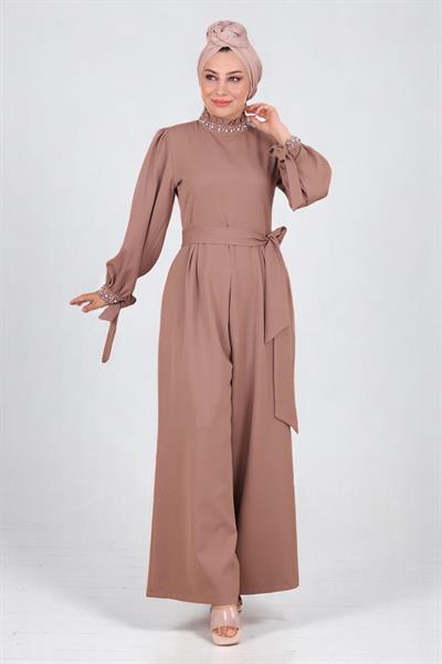 İnci Detaylı Tulum Elbise Vizon MSW19152-3