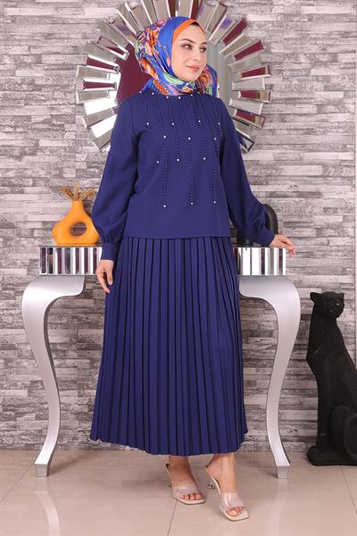 İnci Ve Taş Detaylı Takım İndigo 19135