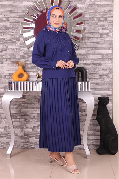 İnci Ve Taş Detaylı Takım İndigo 19135
