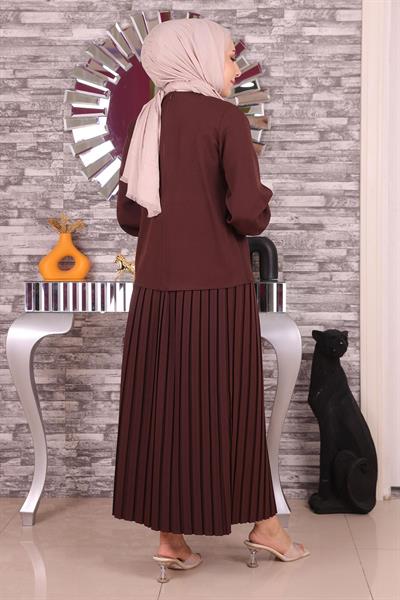 İnci Ve Taş Detaylı Takım Kahverengi 19135