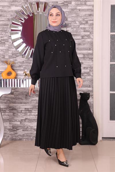 İnci Ve Taş Detaylı Takım Siyah 19135
