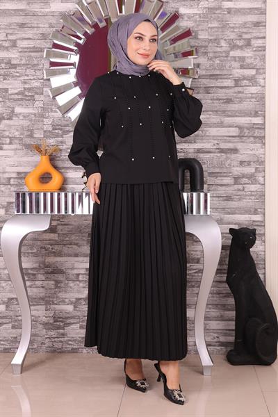 İnci Ve Taş Detaylı Takım Siyah 19135