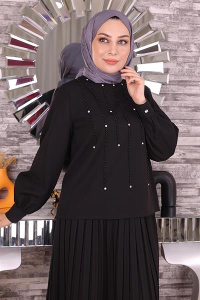 İnci Ve Taş Detaylı Takım Siyah 19135