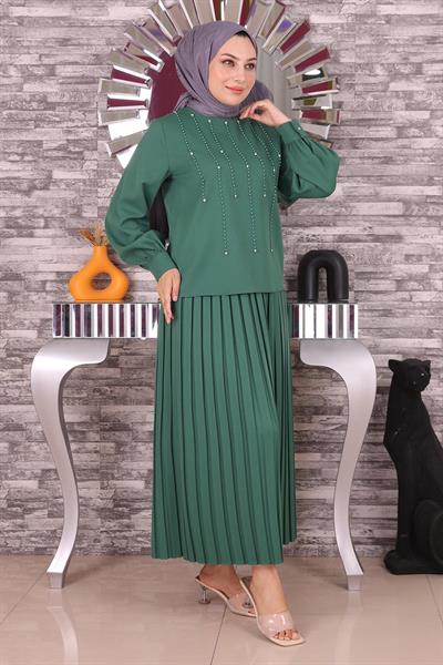 İnci Ve Taş Detaylı Takım Zümrüt 19135