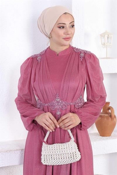 İncili Dantelli Simli Abiye Gül Kurusu 12252