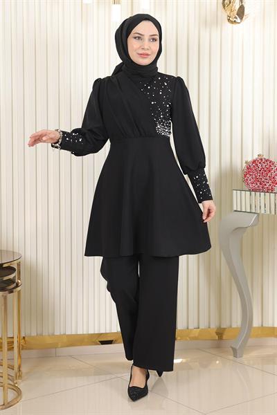 İncili İkili Takım Siyah 17801