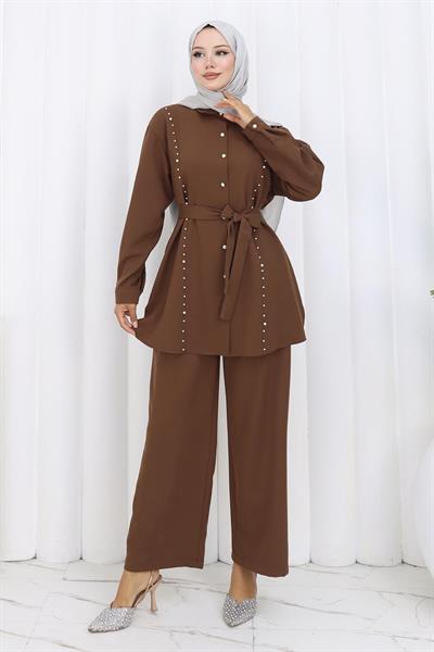 İncili Kuşaklı İkili Takım Kahverengi 19265
