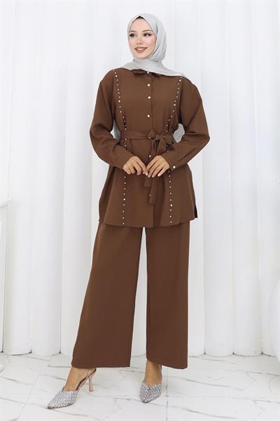 İncili Kuşaklı İkili Takım Kahverengi 19265