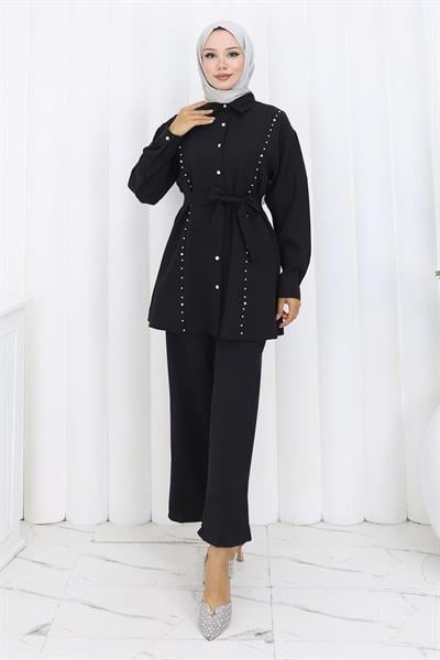 İncili Kuşaklı İkili Takım Siyah 19265