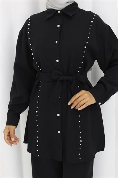 İncili Kuşaklı İkili Takım Siyah 19265