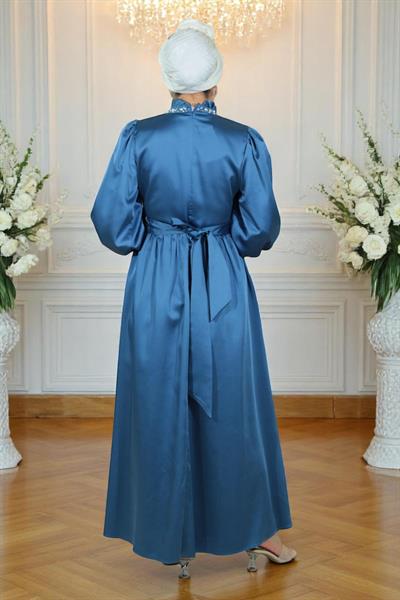 İncili Saten Abiye İndigo 19121
