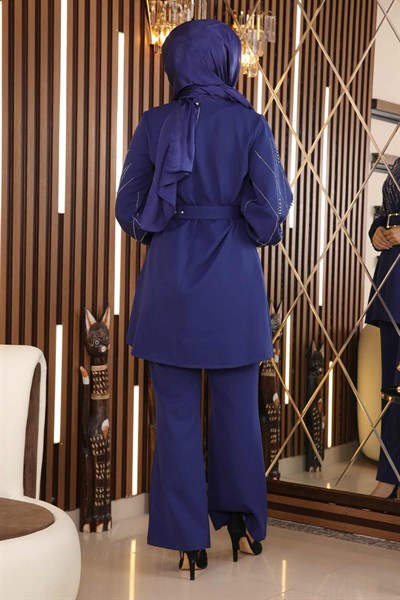 İncili Taş Detaylı Takım İndigo 19116