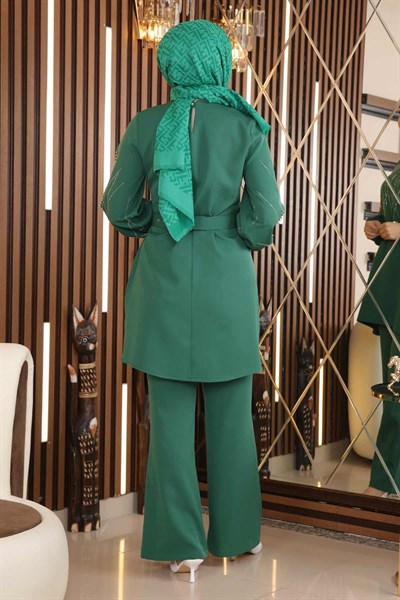 İncili Taş Detaylı Takım Zümrüt 19116