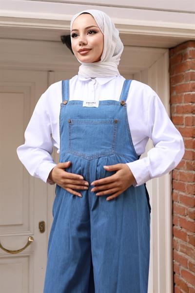 Kanguru Cepli Hamile Tulum Açık Mavi 19248