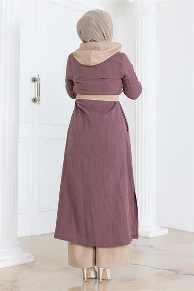 Kapşonlu Düğmeli Takım Gül Kurusu 19238