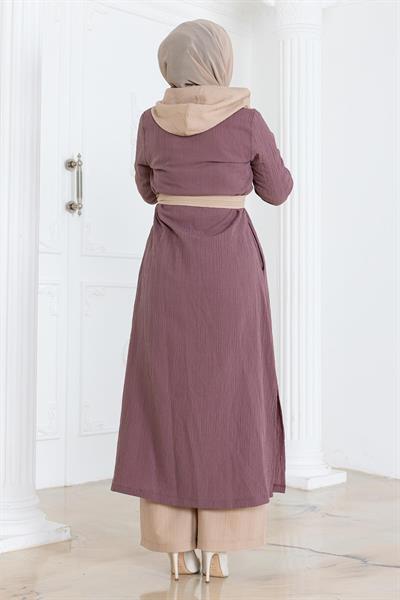 Kapşonlu Düğmeli Takım Gül Kurusu MSW19238-1