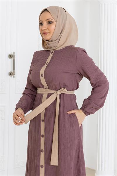 Kapşonlu Düğmeli Takım Gül Kurusu MSW19238-1