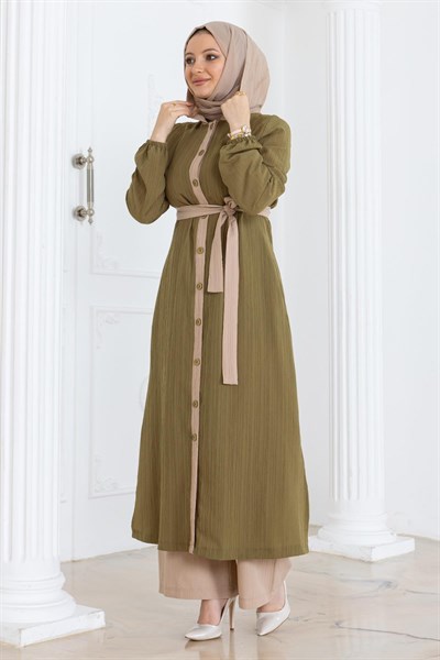 Kapşonlu Düğmeli Takım Haki 19238