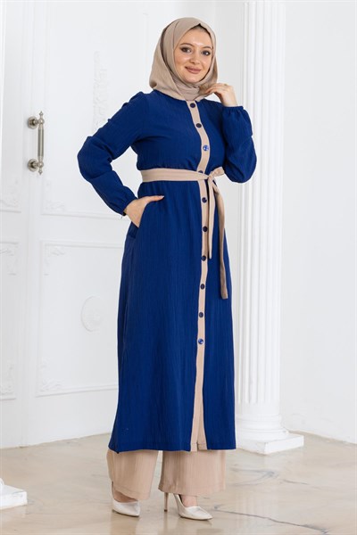 Kapşonlu Düğmeli Takım İndigo 19238