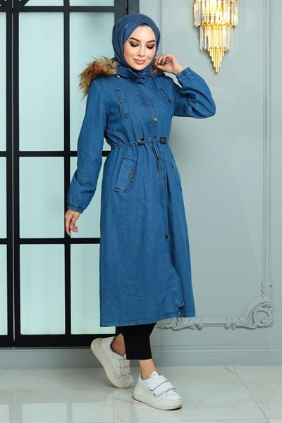 Kapşonlu Kot Mont Koyu Kot 19173