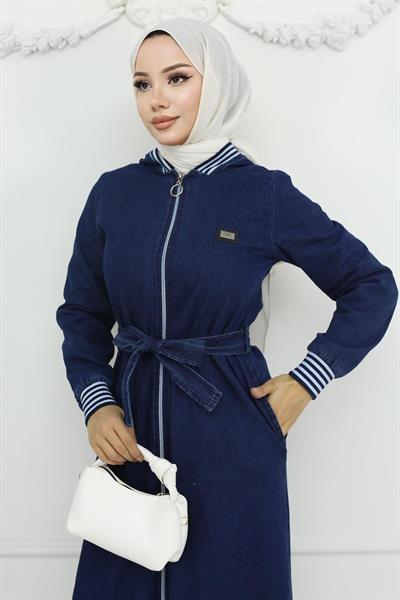 Kapşonlu Ribanalı Kot Takım Koyu Mavi 19244