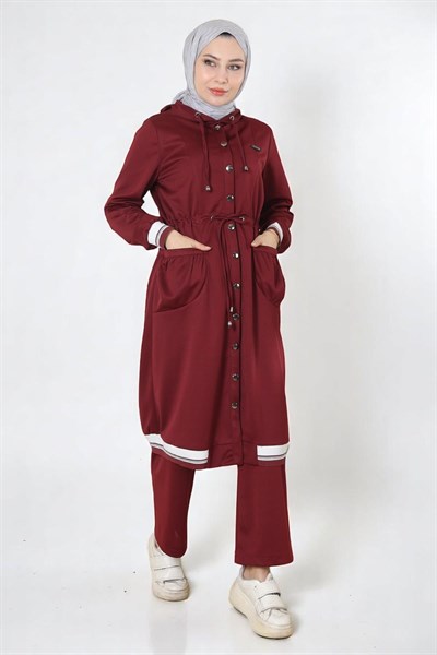 Kapşonlu Ribanalı Takım Bordo 19196
