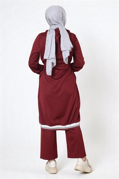 Kapşonlu Ribanalı Takım Bordo 19196