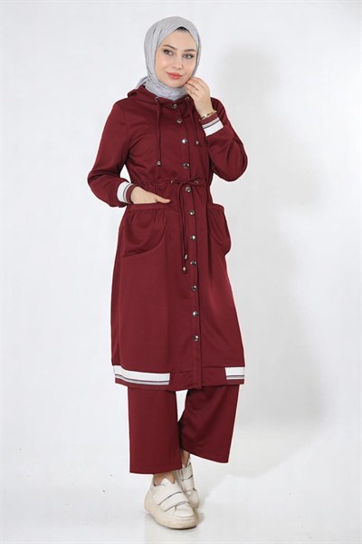 Kapşonlu Ribanalı Takım Bordo 19196