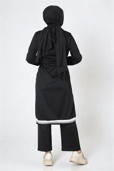 Kapşonlu Ribanalı Takım Siyah 19196