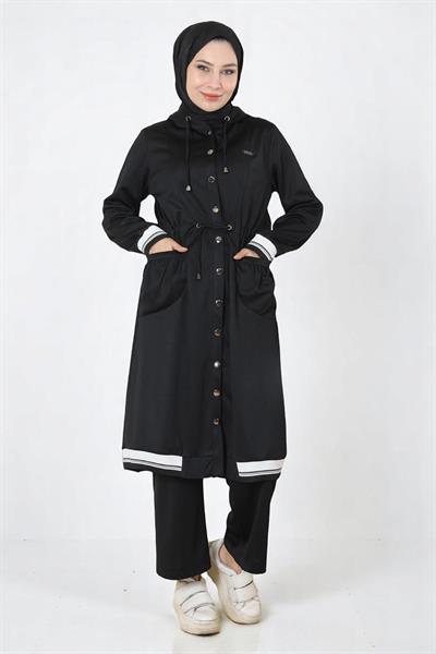 Kapşonlu Ribanalı Takım Siyah 19196