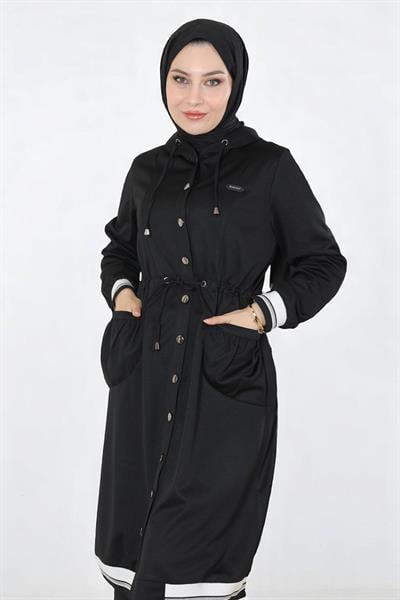 Kapşonlu Ribanalı Takım Siyah 19196