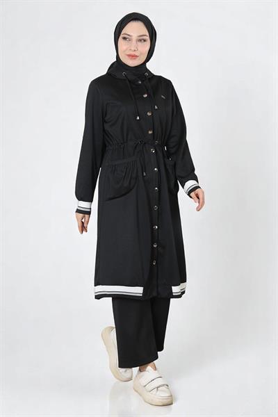 Kapşonlu Ribanalı Takım Siyah 19196