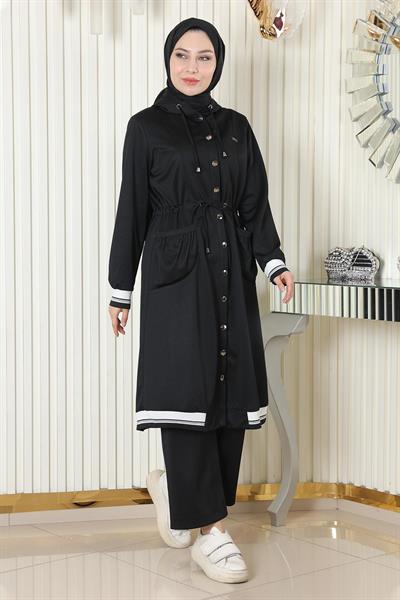 Kapşonlu Ribanalı Takım Siyah MSW19196-1