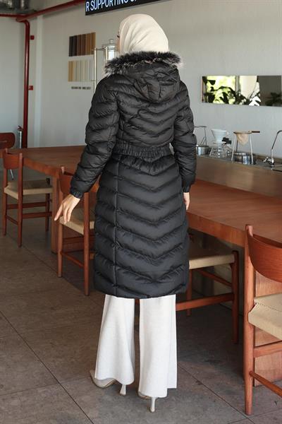 Kapşonlu Şişme Mont Siyah 6155