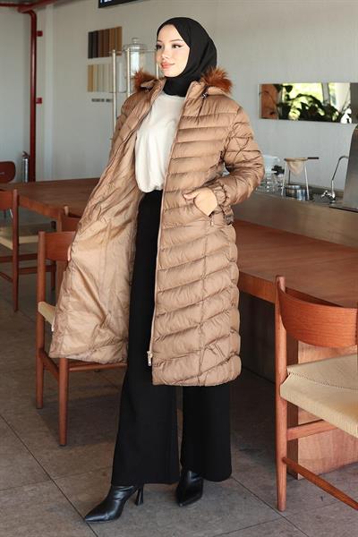 Kapşonlu Şişme Mont Taba 6155