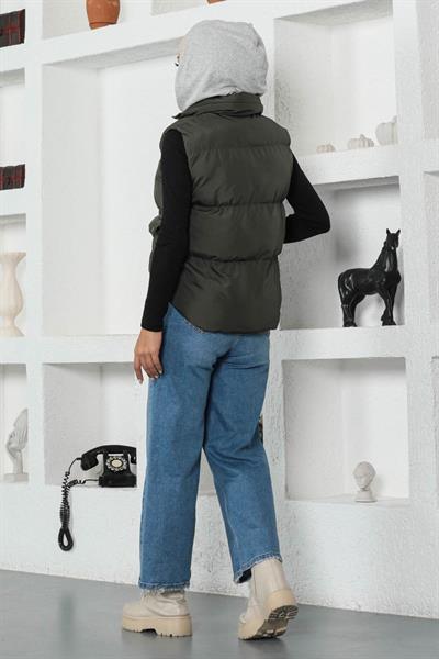 Kapşonlu Şişme Yelek Haki 9471