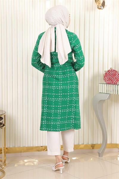 Kemer Detaylı Düğmeli Kaşe Kaban Zümrüt 19176