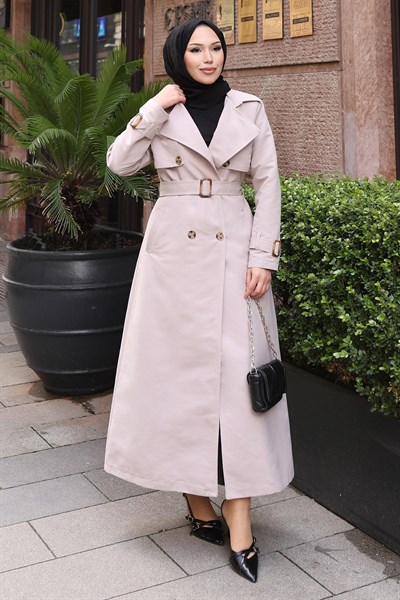 Kemer Detaylı Düğmeli Trençkot Bej 19301